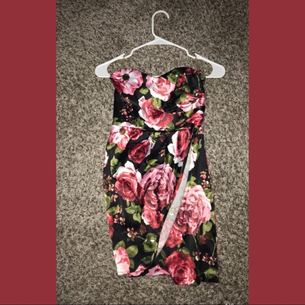 rose patterned mini dress